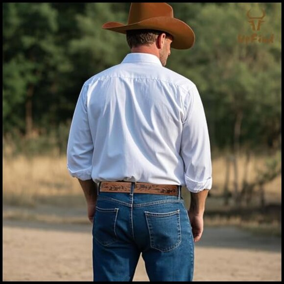 Western Leather Belt Strap Floral Embossed Faux Leather Snap Closure - Picture 4 of 7